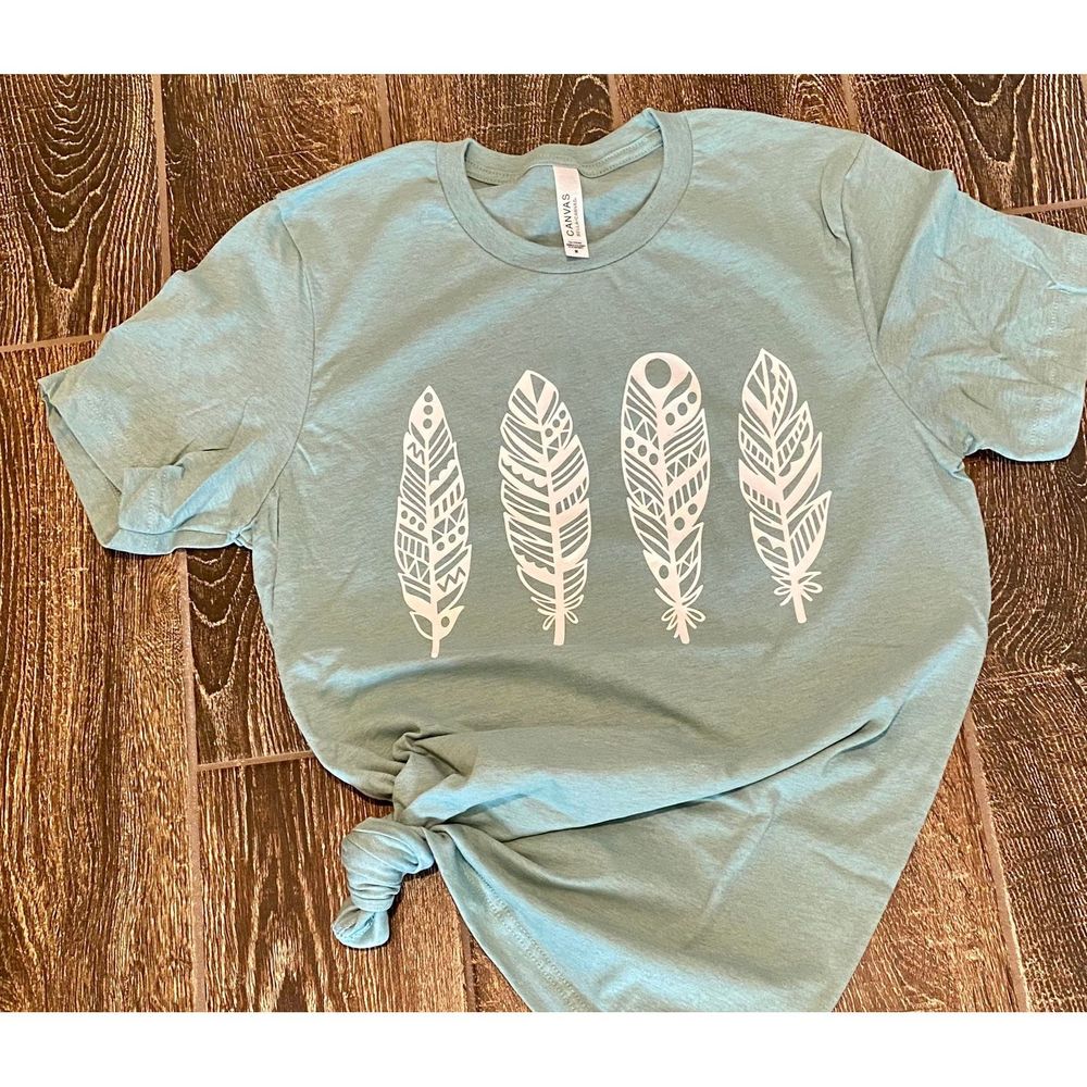 Boho Feathers Tee Shirt | Custom Vinyl Graphic Tee - Picture 1 of 5